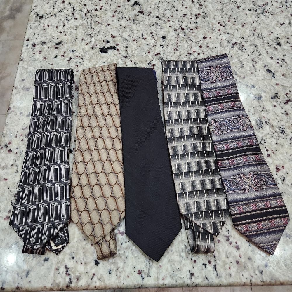 Vintage 90s Silk Tie Lot Of 5 - Don Loper, Hilfiger, Bugatti, Etc